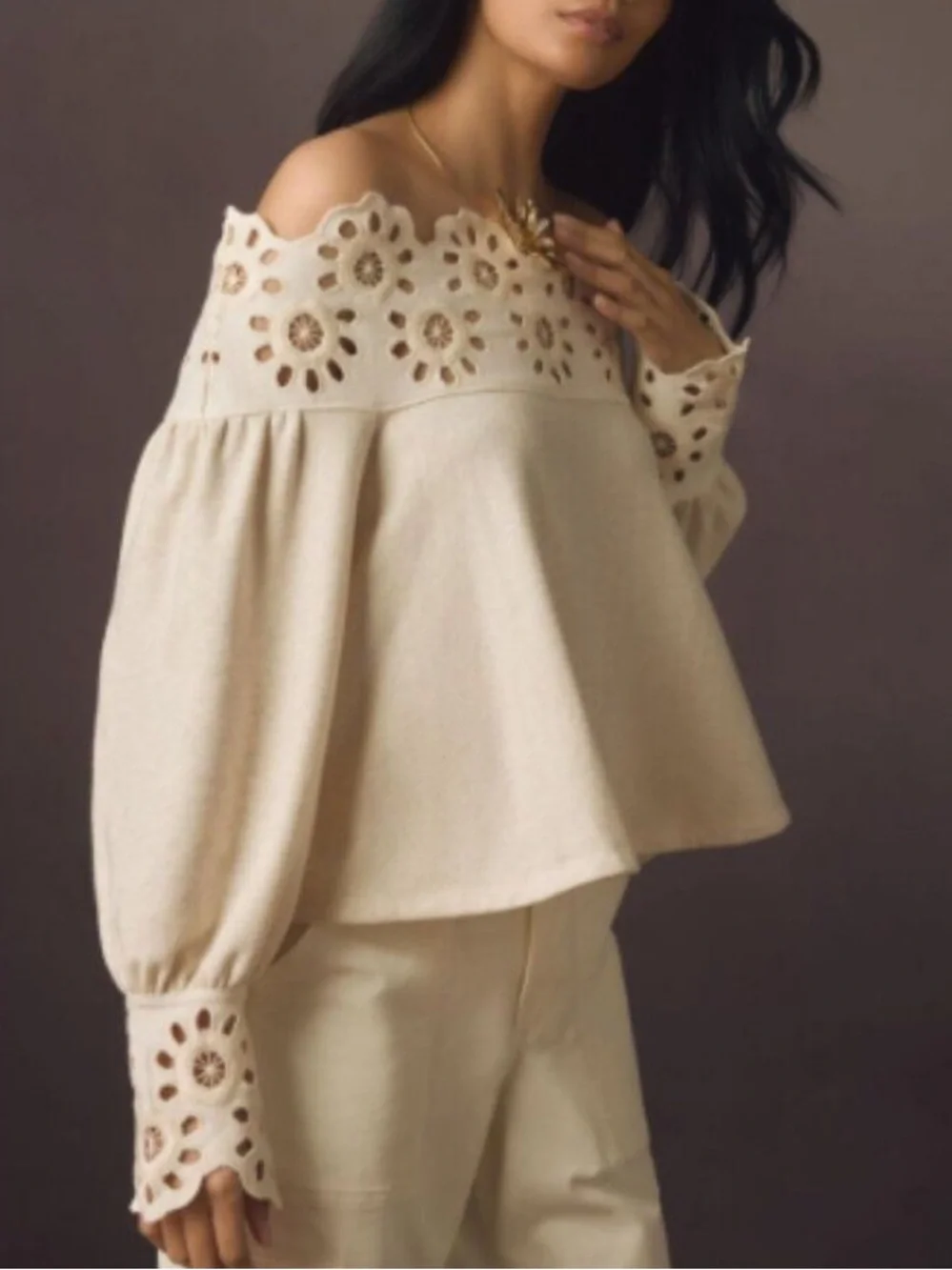 Anthropologie Maeve Eyelet Babydoll Blouse